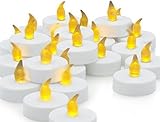 Flameless Tealight Battery Operated Candles - 24 Yellow Flickering Faux Tealights, Battery Operated Electric Lights, Fake Votive candle Light for Decorations, Luminary Bags and Parties by LED Lytes