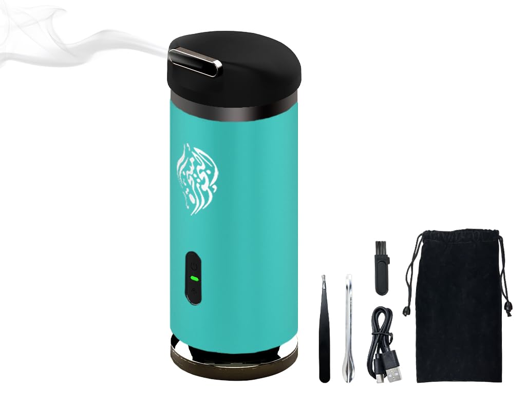 Anlising Electric Incense Burner, Portable, Car, USB Rechargeable, Blue Metal Cylindrical Incense Holder