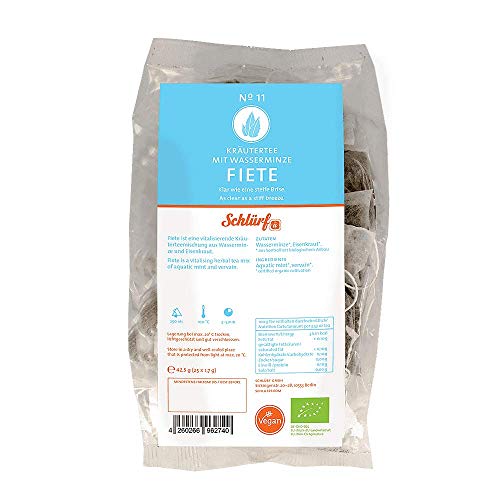 Schlürf Kräutertee "Fiete" No. 11, Tüüten Bio-Kräutertee mit Wasserminze, 25 Pyramidenteebeutel zum Wiederbefüllen, 42,5g (25 x 1,7g)