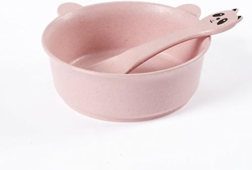 Golandstar Healthy Kitchen Dinnerware Bowl Sets Eco Biodegradable Unbreakable Dinner Dinnerware Tableware Cartoon Children Bowls with Spoons (1, Pink Panda)