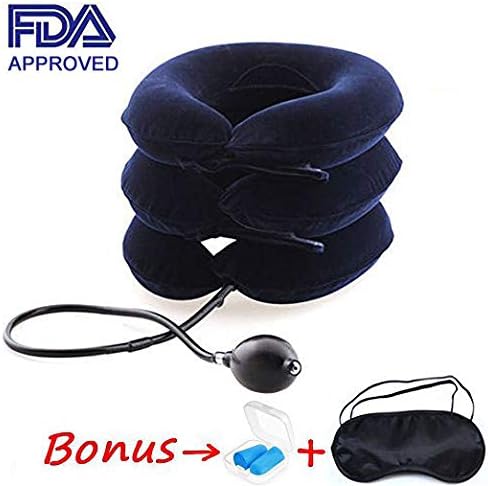 Cervical Neck Traction Device FDA Approved, MHKBD® Inflatable Adjustable Neck Stretcher Collar Traction Pillow, Relief for Neck Shoulder Back Pain Alleviate Spine Compression Pinched Nerve, Blue