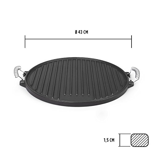 Rustler Round Cast Iron Griddle Pan for BBQ with Enamel Coating
