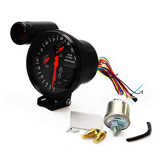 Transser 4 In 1 12V Universal 5" Tachometer 11,000 Rpm Gauge With Oil/Water Temperature Oil Pressure Shift Light (black) - Thumbnail 4
