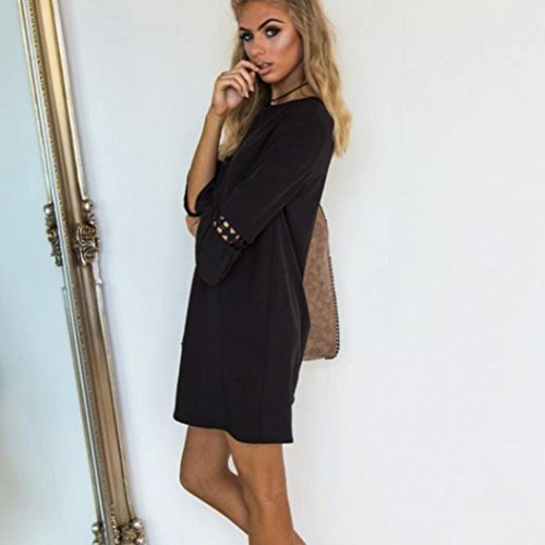 Tsmile Womens Mini Dress Clearance Hollow Out Fashion 3/4 Flare Sleeve Dress Ladies Evening Cocktail Party Dress (Black-1, S)