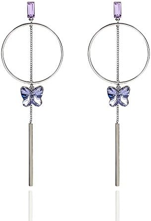 Long Earrings Butterfly "Crystal Dreams" Dangle Earrings Made with Sky Blue/Purple Crystal