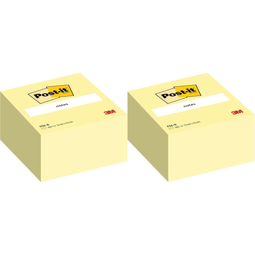 Post-it Sticky Notes Cube Canary Yellow, Pack of 2 Pad, of 450 Sheets, 76 mm x 76 mm, Pink, Yellow, Orange, Green Colors - Self-Stick Notes for Note Taking, to Do Lists & Reminders