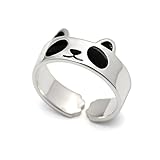 HANFLY Panda ring 925 Sterling silver Fashion Animal Jewelry Adjustable Size (US6)