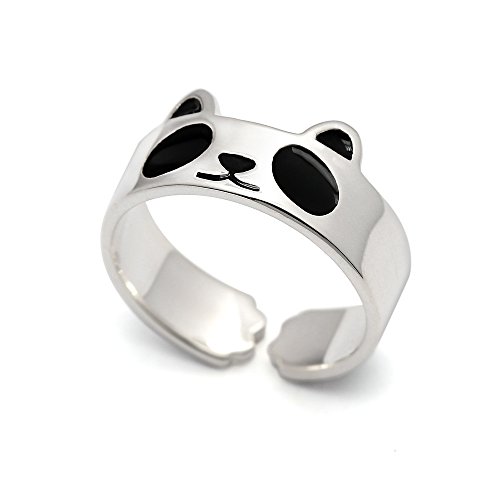 HANFLY Panda Ring 925 Sterling Silver Fashion Animal Jewelry Adjustable Size (US6)