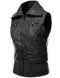 Xpril Women's Highneck Biker Bomber Vest Faux Leather Jackets
