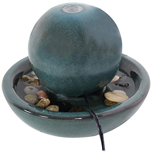 Sunnydaze Ceramic Tabletop Water Fountain with Orb Design Indoor Zen Desktop Relaxing Water