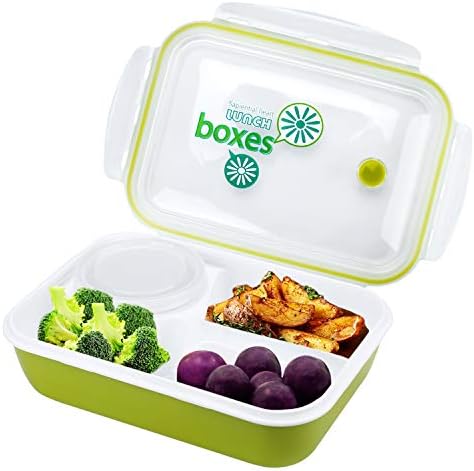 3 Compartment Bento Box Containers For Kids & Adults – Leakproof Bento Lunch Box with Spoon & Soup Bowls