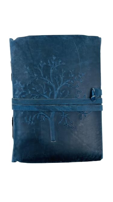 OVERDOSE Deckle Blue Leather Tree Journal - Vintage Travel Journal for Men & Women Sketch Writing Diary Sketchbook Book of Shadows Handmade Deckle Edge Paper - 5 x 7 inches | 12 x 17 cm | A6