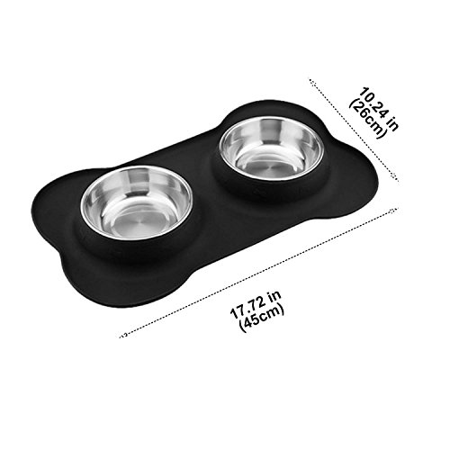 Vovoly Food Bowls for Dogs and Cats with 2 Pets Bowls Stainless Steel 24 oz and 1 Mat Silicone Black