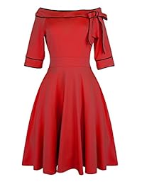 Vestido de cóctel para mujer, estilo vintage, estilo rockabilly, con lazo y hombros descubiertos