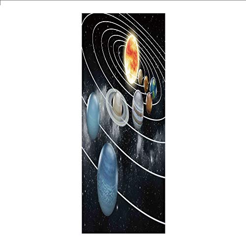 3D Decorative Film Privacy Window Film No Glue,Galaxy,Solar System All Eight Planets and The Sun Pluto Jupiter Mars Venus Science Fiction,Black Grey,for Home&Office