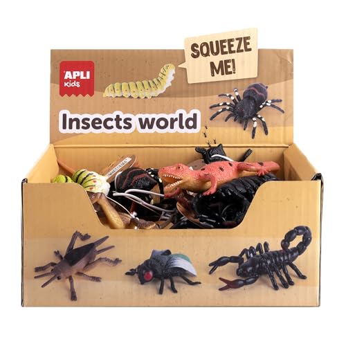 APLI Kids 19704 - Expositor de 24 Figuras de Insectos estrujables Squeeze con Efecto Realista, 6 Modelos de Insectos (4 U/Modelo), Ideales como Juguetes antiestrés.