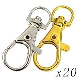 Blue Elf 20 PCS Gold Chrome Color + 20 PCS Silver Color Swivel Eye Lobster Snap Clasp Hook 1-1/2