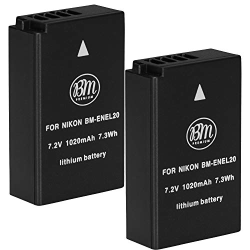 BM Premium 2 Pack of EN-EL20, EN-EL20a Batteries for Nikon Coolpix P1000, DL24-500, Coolpix A, 1 AW1, 1 J1, 1 J2, 1 J3, 1 S1, 1 V3 Digital Camera