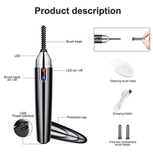 Heated Eyelash Curler, Upgrade Electric Eyelash Brush Lash Curler, USB Rechargeable Mini Eyelash Curler, 360° Automatic Rotary Eye Lashes Curling, Natural & Long Lasting Lashes Curlers, Quick Heating