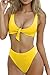 QINSEN Women Sexy Knotted Front Cropped Top Bikini Sets Thong Swimsuit Yellow S