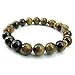 KONOV Tiger Eye Stone Mens Bracelet, 10mm Natural Energy Gemstone Beads Bangle, Lion Charm, Brown Gold