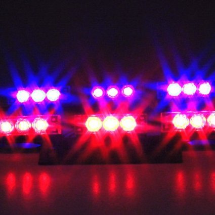 18 x Ultra Bright Blue and Red LED Emergency Warning Use Flashing Strobe Lights Bar For Windshield Dash Grille