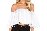 Simplee Apparel Women's Off the Shoulder Ruffle Cotton Crop Top Blouse Shirt