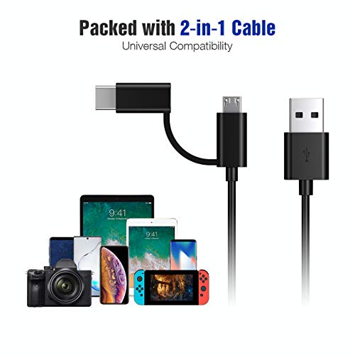 IEsafy 10,000mAh Power Bank with Built-in Micro USB Cable, Ultra-slim Compact Portable Charger Compatible with iPhone, iPad, Airpods, Samsung, Huawei and More-Black