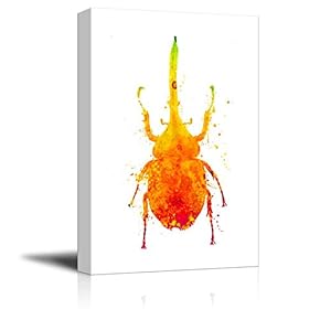 Insects Artwork Series Canvas Wall Art - Watercolor Dynastes Hercules - Gallery Wrap Modern Home Art | Ready to Hang - 12x18 inches
