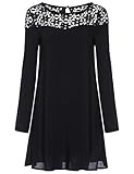 ROMWE Women's Plain Short Long Sleeve Casual Crochet Lace Shift Dress