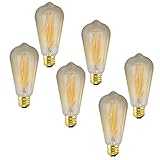 6 Pack Edison Bulb 60 Watt - ST64 - Squirrel Cage Filament - Dimmable, Edison Style Vintage Light Bulbs