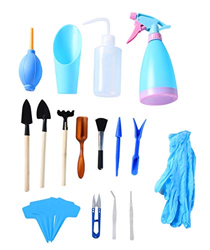 FLK Tech 21 Pcs Mini Garden Tools Set, Succulent Transplanting Miniature Fairy Garden Planting Gardening Hand Tools Set for Indoor Garden Plant Care