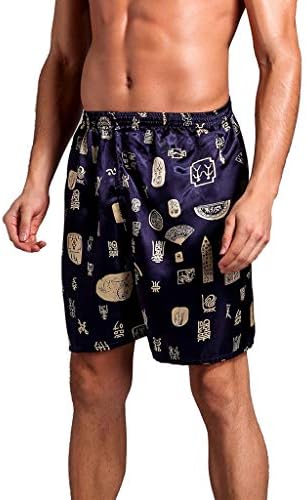 Men's Summer Casual Loose Printing Home Sleepwear Pajama Silk Satin Shorts Pants