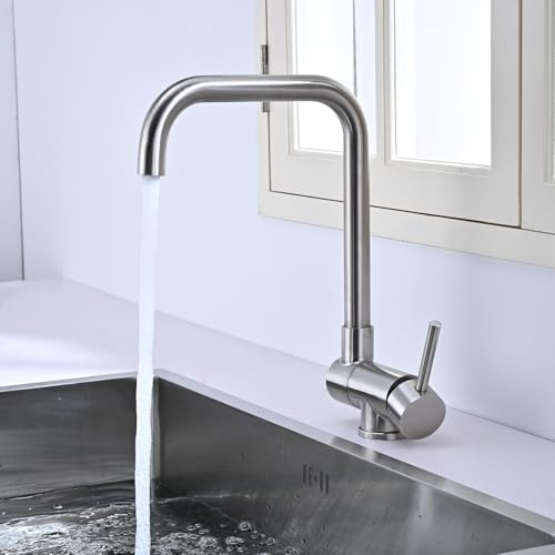 BuntHaus Folding Kitchen Tap, Folding Kitchen Mixer, 360° Rotatable Kitchen Tap, Folding Kitchen Mixer Under Window in Brushed 304 Stainless Steel