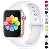 Laffav Compatible with Apple Watch Band 38mm 40mm, Small/Medium, for Women Men, White, Silicone Sport Replacement Band Compatible with Apple Watch Series 3, Series 4, Series 2, Series 1