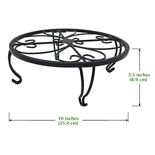 gbHome GH-6749B1 Iron Potted Plant Stand, Black, Powder Coated Rust Resistant Metal, Decorative Indoor \ Outdoor Flower Pot Holder Saucer, Short Rustproof Round Heavy Garden Planter Support Rack