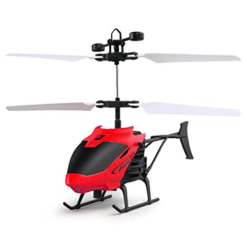 Leegor Mini RC Infraed Induction Helicopter Aircraft Flashing Light Electric Flying Toys For Kids USB Charged Airplanes Birthday Present Christmas Gift (Red )