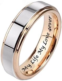 Personalized Two Tone Tungsten Couple's Single Ring Unisex Custom Engraved Free Women's Men's