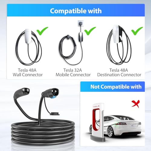 EVDANCE Extension Cord for Tesla, Up to 50A 21FT 12KW 240V NACS Extension Cord for EV Charger, Compatible with Tesla Wall Connector, Tesla Extension Cord for Model Y/X/3/S