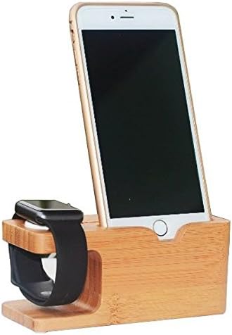 Apple Watch Stand Dual Charging Dock from Zapex. iWatch and iPhone docking station Platform. New 2 in 1 Cradle Bracket. Compatible with both 42mm and 38mm watches and fits all iPhone Models. Experience the comfort of charging now. (Plain wood)