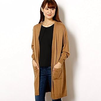 Amazon イング Ingni 12g 天竺ロング カーディガン キャメル M