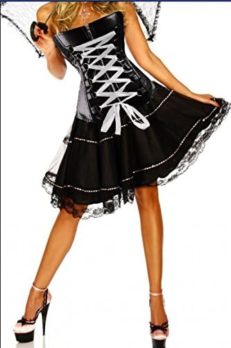 Sexy Lace Up Black Beautiful PU Leather Corset Lingerie and Skirt + G-string Set LARGE and XLarge