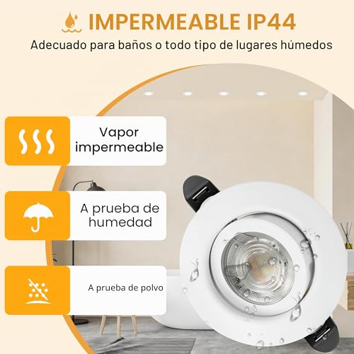 Aulaiyi 3CCT LED Downlight Recessed Ceiling 230V Dimmable 68mm 5.5W IP44 Portholes Extra Flat LED Spotlights Interior Ceiling 45° Rotatable Recessed Spotlight for Bathrooms, White 6 Pack