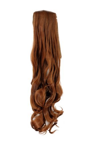 Hairpiece PONYTAIL (comb & ribbon wrap-around system) extension pigtail very long (24 inches) slightly CURLED wavy REDBROWN red reddish brown YZF-1094HT-30