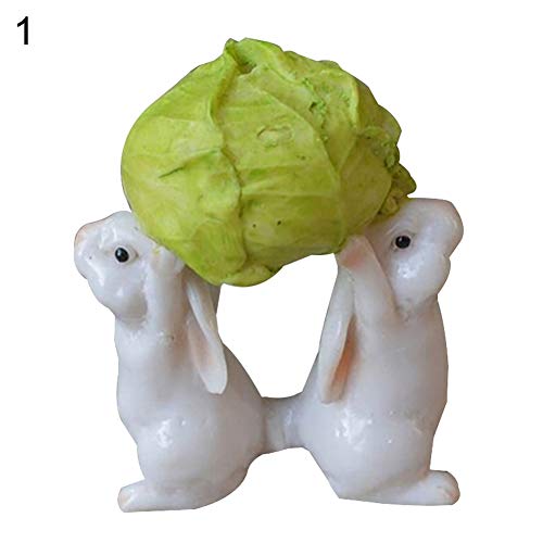 yanQxIzbiu Garden Resin Decor, Miniature Resin Rabbits Cabbage Figurine Micro Landscape Garden Decor Statue - 1#
