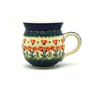 Polish Pottery 16 Oz. Bubble Mug – Peach Spring Daisy Ceramika Artystyczna