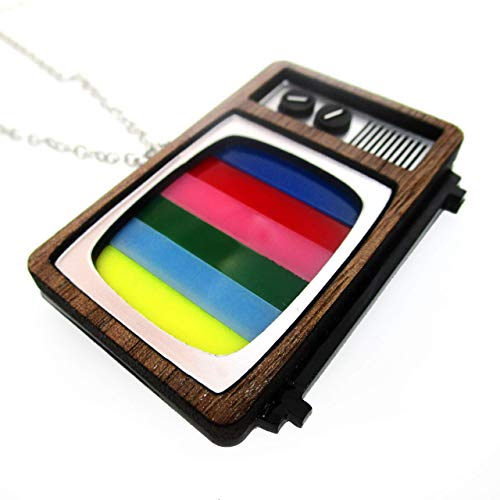 Retro CRT TV Broadcast SMPTE Color Test or Static Detailed Pendant Necklace, Twilight Zone, Classic Television Mod Jewelry - Thumbnail 5