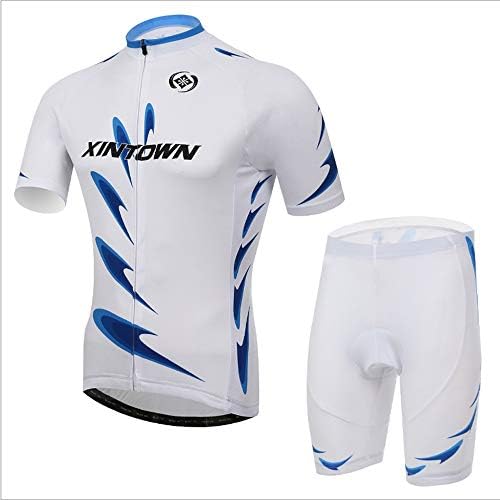 Simple UV Protection Men's Cycling Suit Breathable Clothing Set Comfortable Quick Dry Men Short Sleeve Jersey Padded Shorts Riding Sportswear Maillot Outdoor Fitness White