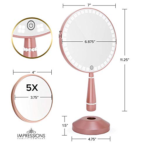 Impressions Bijou LED Hand Mirror with Charging Base, Round Shape 5X