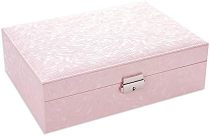 Travel Jewelry Box for Women Girls, Leather Necklaces Bracelets Holder Lockable Jewelry Organizer Storage Case for gift (Pink)